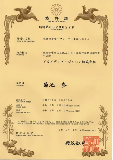 特許証 第6820627号